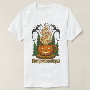 Scary Good Brew Pumpkin Coffee Halloween Art T-Shirt