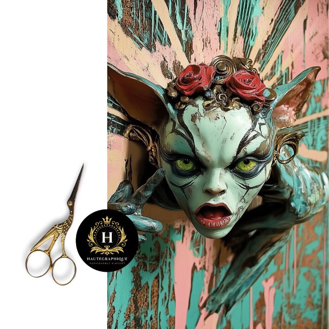 Scary Gothic Gargoyle with Roses Decoupage Tissue Paper (Creator Uploaded)