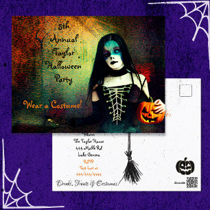 Scary Gothic Girl and Pumpkin Halloween Party   Postcard