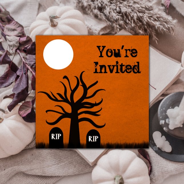 Scary Graveyard Halloween Invite, Orange Invitation (Scary Graveyard Halloween Invite - Orange)