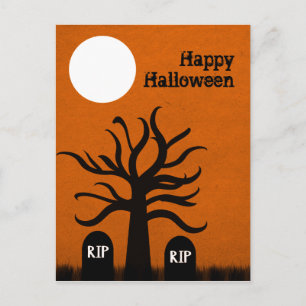 Scary Graveyard Halloween Postcard, Orange Postcard