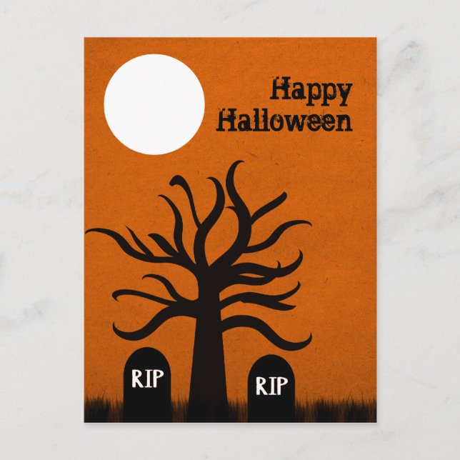 Scary Graveyard Halloween Postcard, Orange Postcard (Front)