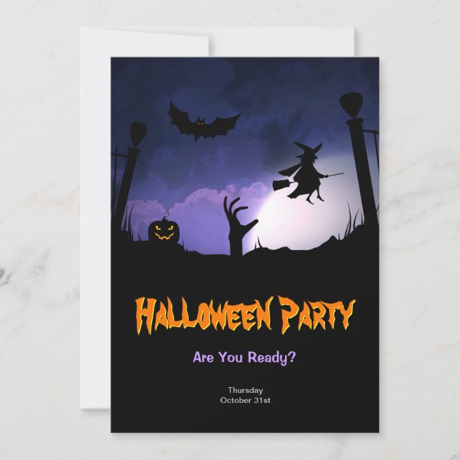Scary Graveyard - Pumpkin Witch Halloween Party Invitation (Front)
