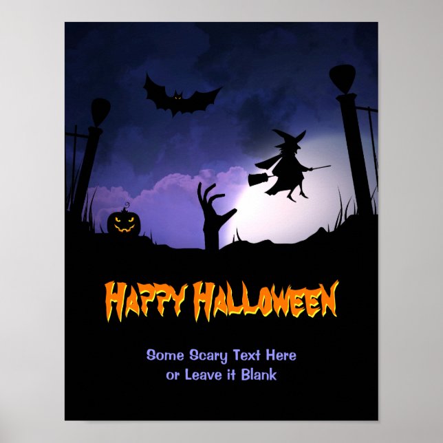 Scary Graveyard - Pumpkin Witch Happy Halloween Poster (Front)
