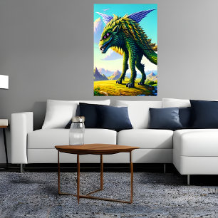 Scary green beast in the mountain   AI Art Poster