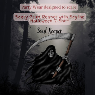 Scary Grim Reaper with Scythe Halloween T-Shirt