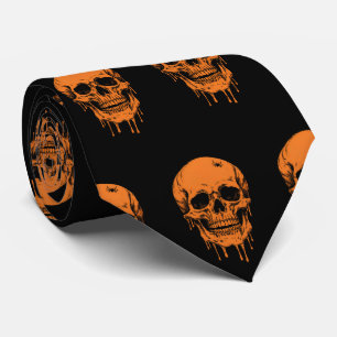 Scary Grinning Skull with a Spider Crawling on Top Tie