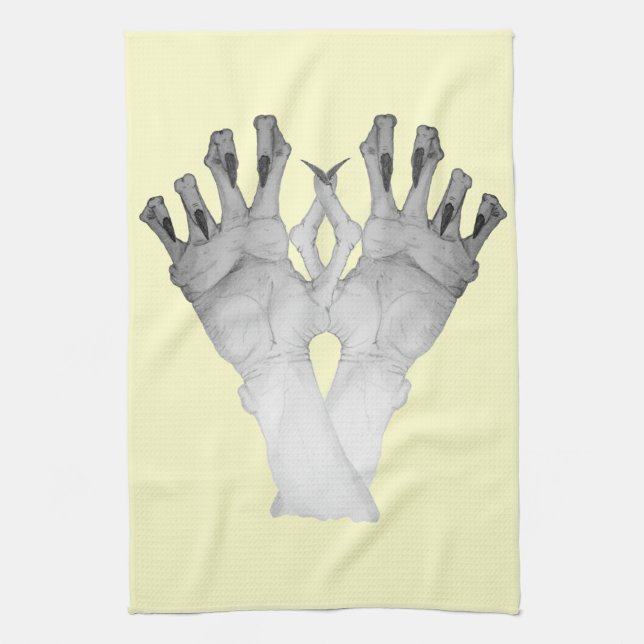 Scary gruesome monster gnarled hand tea towel (Vertical)