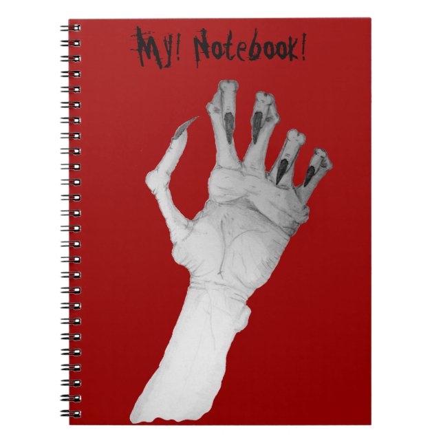 Scary gruesome monster hand with long nails art notebook (Front)
