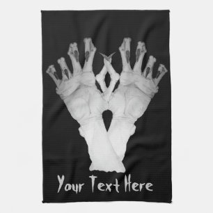 Scary gruesome monster hand with long nails art tea towel