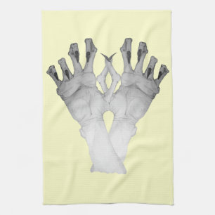 Scary gruesome monster hand with long nails art tea towel