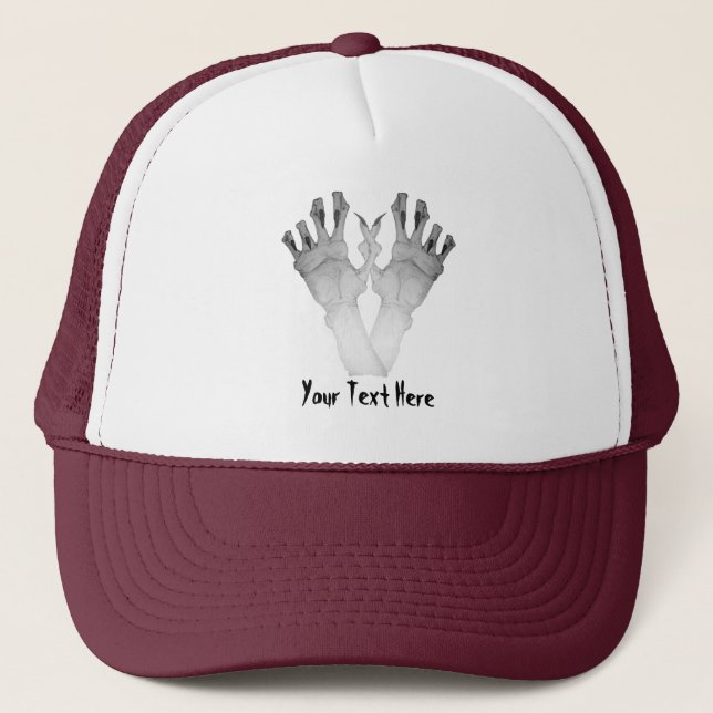 Scary gruesome monster hand with long nails trucker hat (Front)