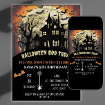 Scary Halloween Birthday Party  Invitation<br><div class="desc">Scary Halloween Party Invitation with Pumpkins,  night forest scene,  bats,  moon... .in orange,  black,  and blue colours. Great for a costume party for Kids or Adults Invitation</div>