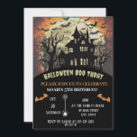 Scary Halloween Birthday Party  Invitation<br><div class="desc">Scary Halloween Party Invitation with Pumpkins,  night forest scene,  bats,  moon... .in orange,  black,  and blue colours. Great for a costume party for Kids or Adults Invitation</div>