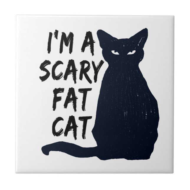 Scary Halloween Black Cat Design graphic Ceramic Tile (Front)