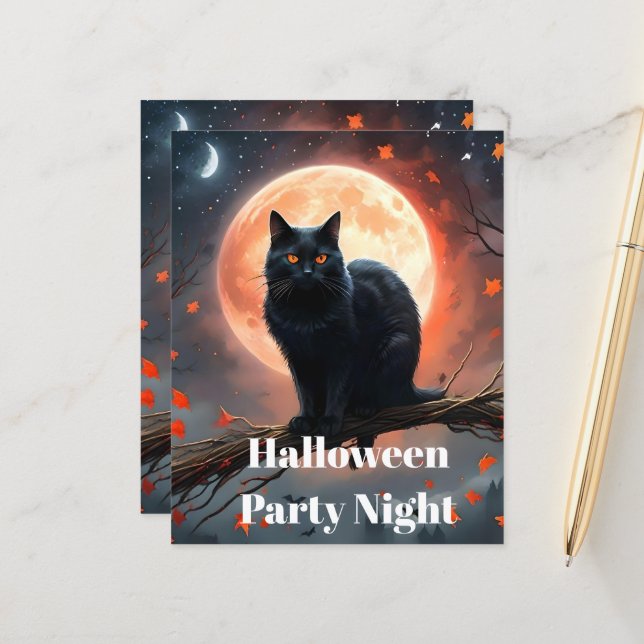 Scary Halloween Black Cat Moonlight,  (Front/Back In Situ)