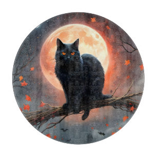 Scary Halloween Black Cat Moonlight,  Cutting Board