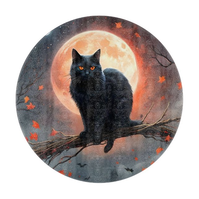 Scary Halloween Black Cat Moonlight,  Cutting Board (Front)