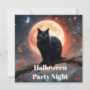 Scary Halloween Black Cat Moonlight,  Save The Date