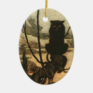 Scary Halloween Black Cat Vintage Rackham Ceramic Tree Decoration