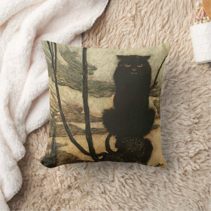 Scary Halloween Black Cat Vintage Rackham Cushion