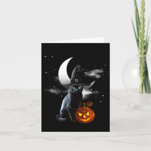 Scary Halloween Black Cat Witch Hat And Pumpkin Card