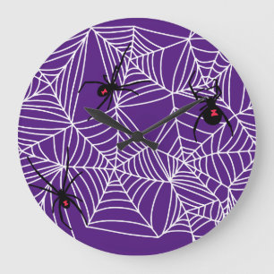 Scary Halloween Black Widow Spider Web Pattern Large Clock