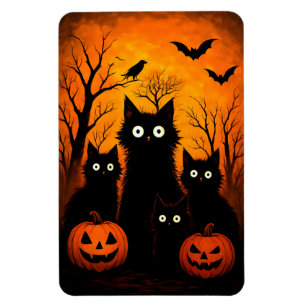 Scary Halloween Cats and Bats Design   Dark Horror Magnet