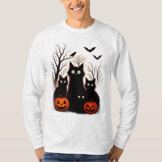 Scary Halloween Cats and Bats Design | Dark Horror T-Shirt