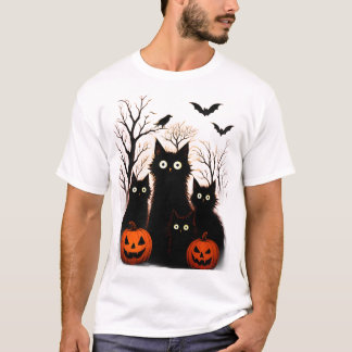 Scary Halloween Cats and Bats Design | Dark Horror T-Shirt