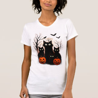 Scary Halloween Cats and Bats Design | Dark Horror T-Shirt