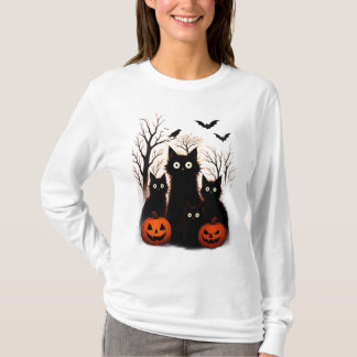 Scary Halloween Cats and Bats Design | Dark Horror T-Shirt