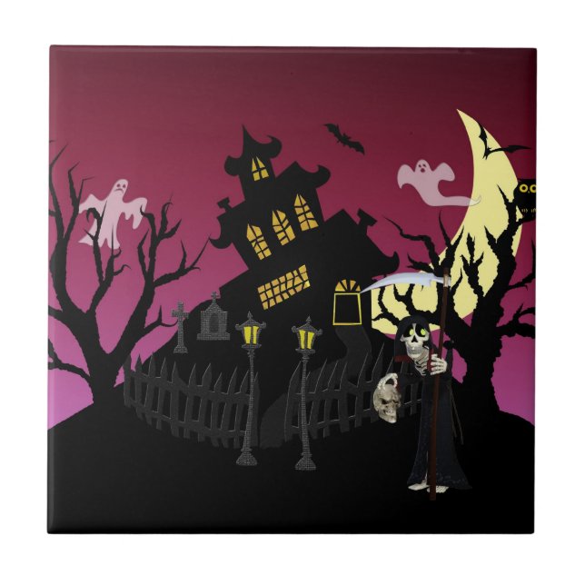 Scary Halloween Ceramic Tile (Front)
