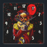 Scary Halloween Clown Horror Movie Party Square Wall Clock<br><div class="desc">Customize with any text.</div>
