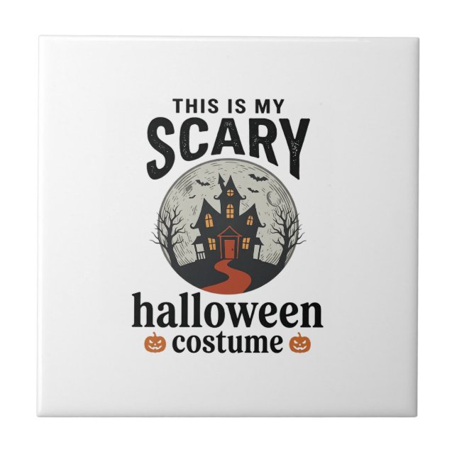Scary Halloween Costume Haunted House Vector Desig Ceramic Tile (Front)