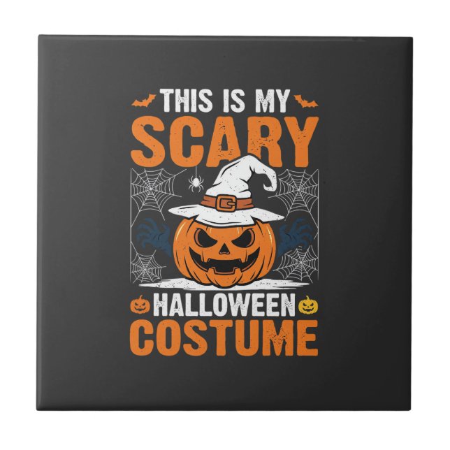 Scary Halloween Costume Pumpkin Witch Hat Design_1 Ceramic Tile (Front)