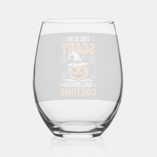 Scary Halloween Costume Pumpkin Witch Hat Design_1 Stemless Wine Glass