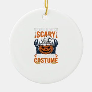 Scary Halloween Costume Pumpkin Witch Hat Shirt_1 Ceramic Ornament