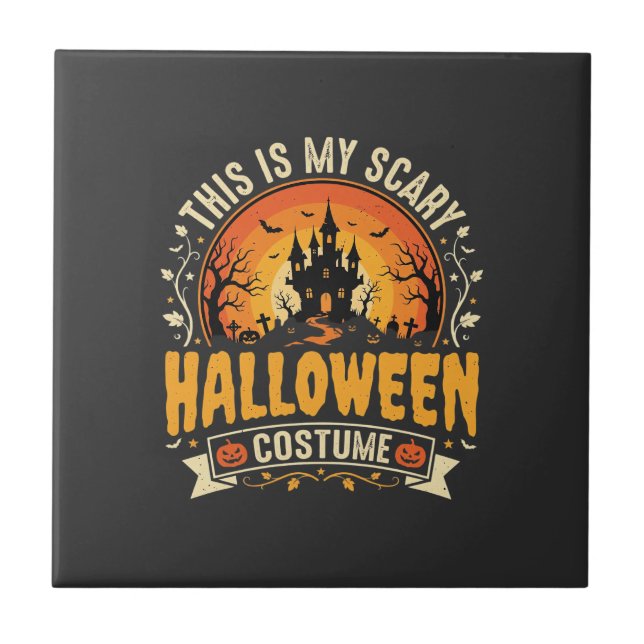 Scary Halloween Costume Vector Design Ceramic Tile (Front)