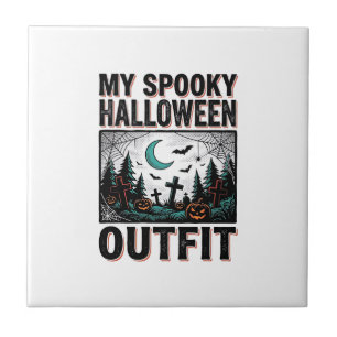 Scary Halloween Costume Vintage Graveyard Tee_1 Ceramic Tile
