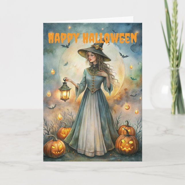 Scary Halloween Creepy Witch Holiday Card (Front)