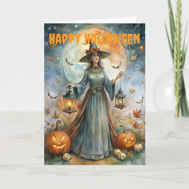 Scary Halloween Creepy Witch Holiday Card (Front)
