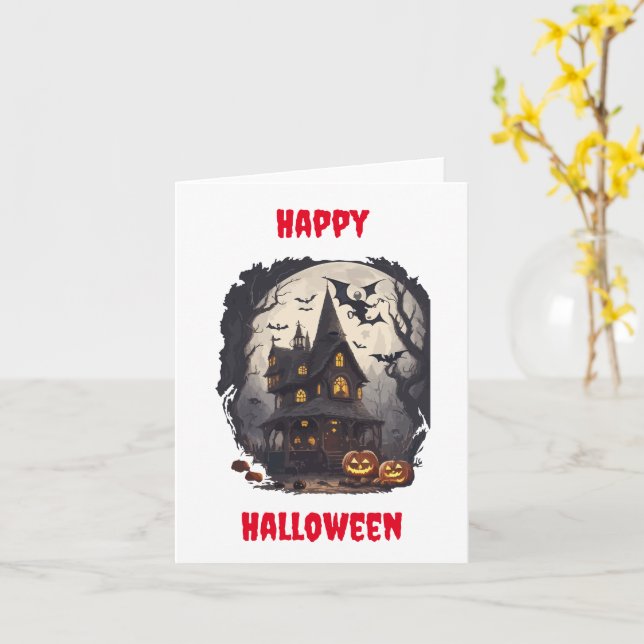 Scary Halloween Design Greeting Card (Yellow Flower)