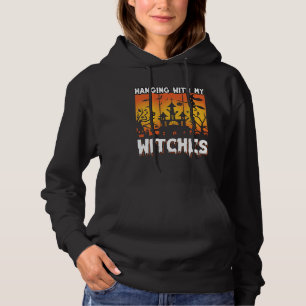Scary Halloween design with witch witch broom bat Hoodie