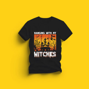Scary Halloween design with witch witch broom bat T-Shirt