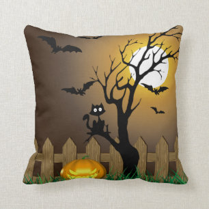 Scary Halloween Garden Scene Cushion
