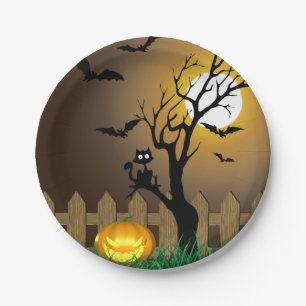 Scary Halloween Garden Scene Paper Plate