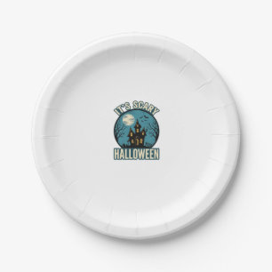 Scary Halloween Haunted House Vintage Shirt Design Paper Plate