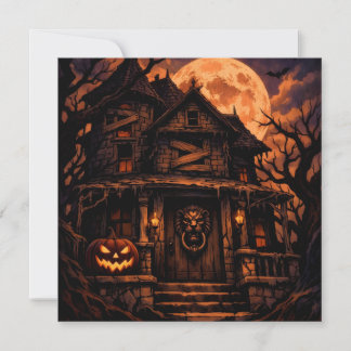 Scary Halloween Haunted House with Full Moon Holiday Card