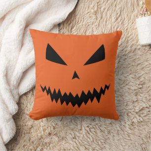 Scary Halloween Jack OLantern black face orange Cushion